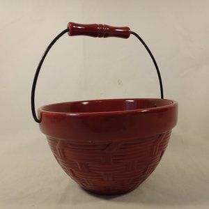 WCL Dark Red Basketweave Ceramic Bowl with Handle